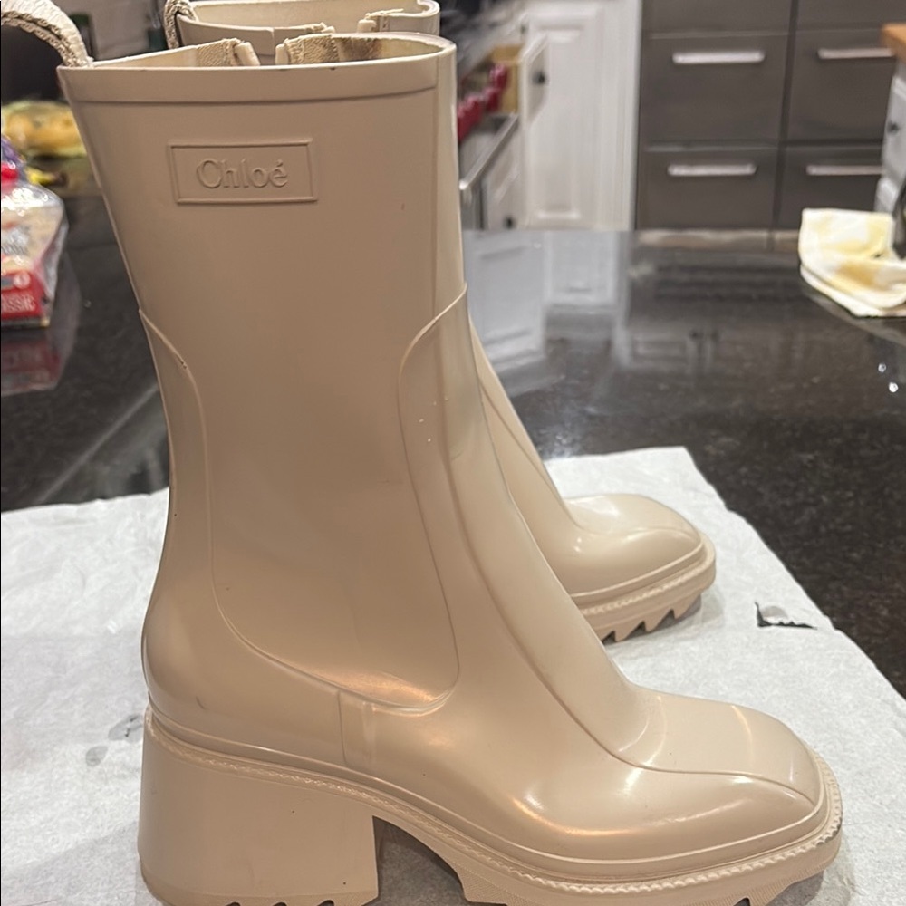 Chloe Cream Winter Rain Boots with Chunky Platform Solechloe Betty rainboot
